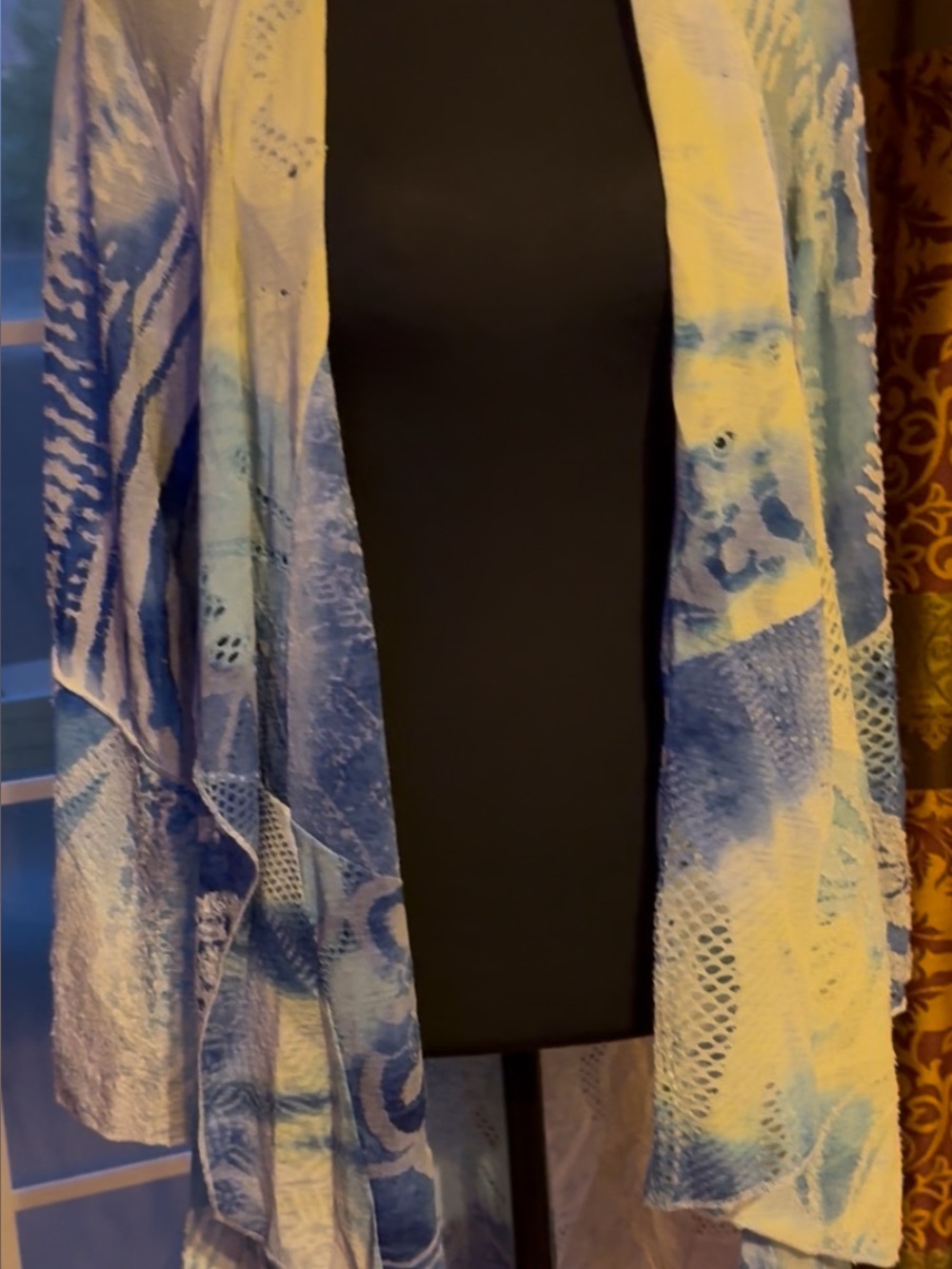 Blue Patterned Open-Front Women's Poncho Shrug